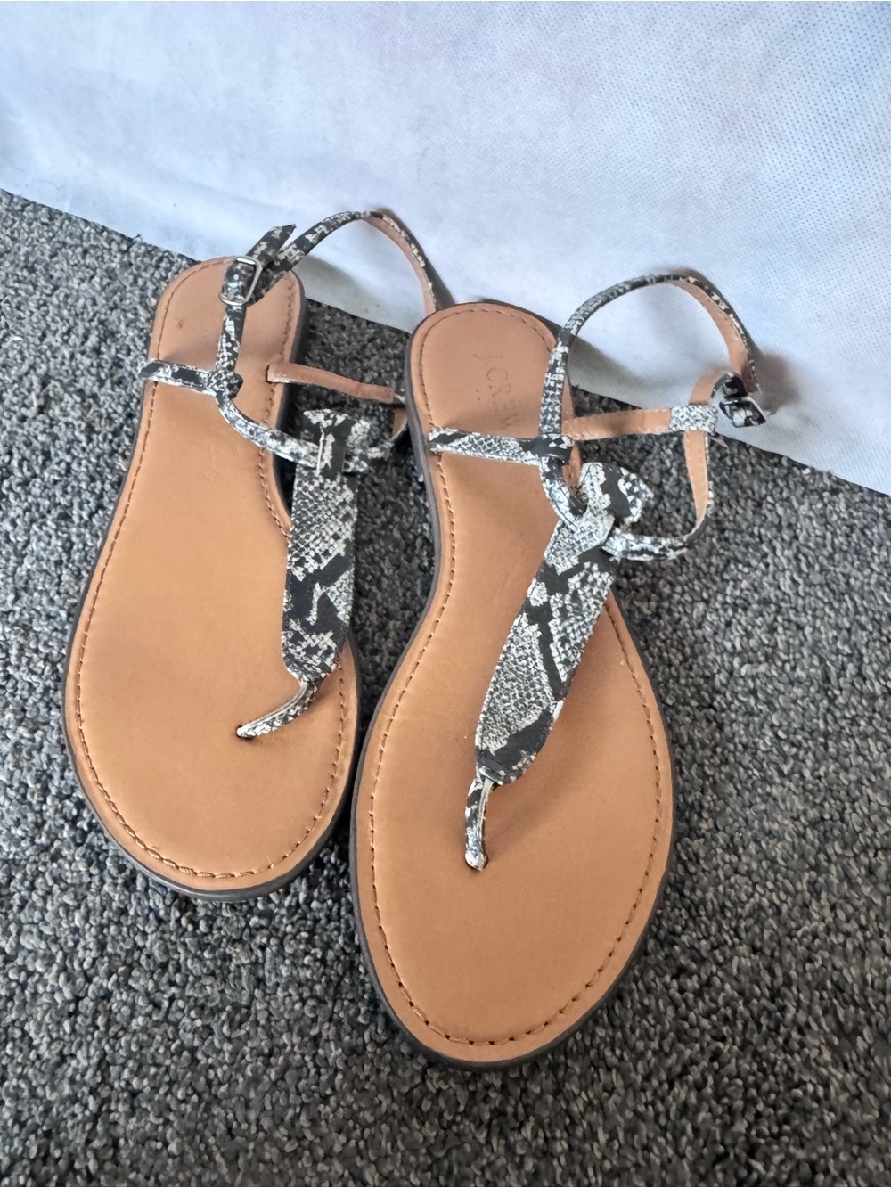 J. Crew Factory Snake-Print T-Strap Sandals - Tan and Black